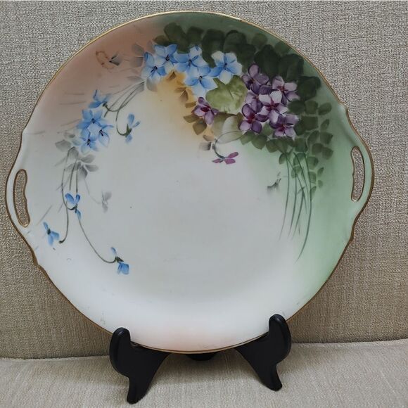 Nippon Hand Painted Floral Serving Plate with Handles Gold Trim Antique - Picture 11 of 11